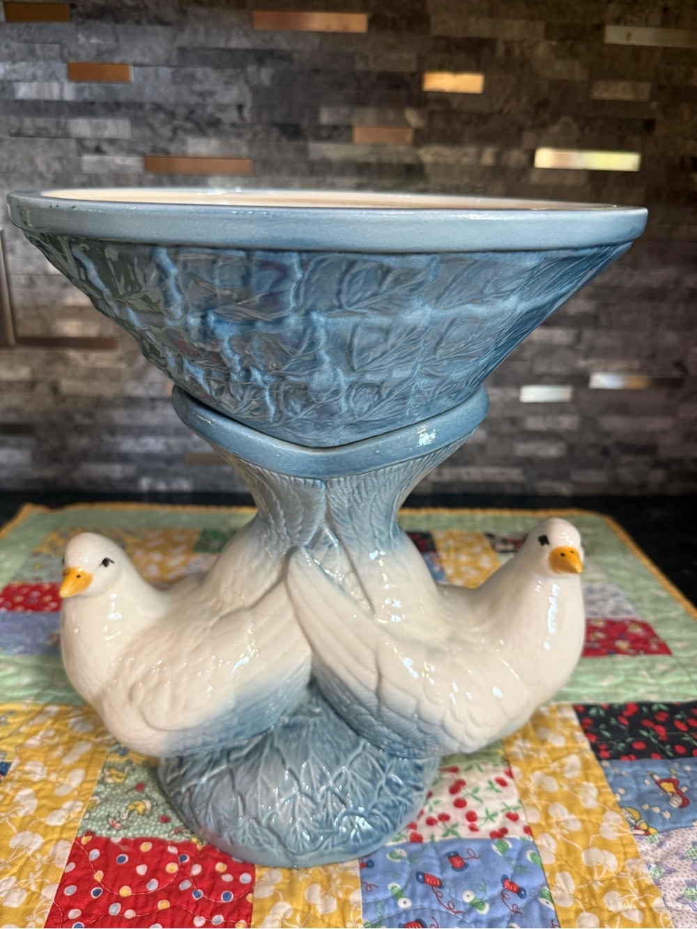 Cottage Core 11” Double Dove Ceramic Pedestal Bowl